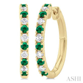 1.80 MM Round Shape Emerald and 1/4 Ctw Round Cut Diamond Precious Hoop Earring in 10K Yellow Gold