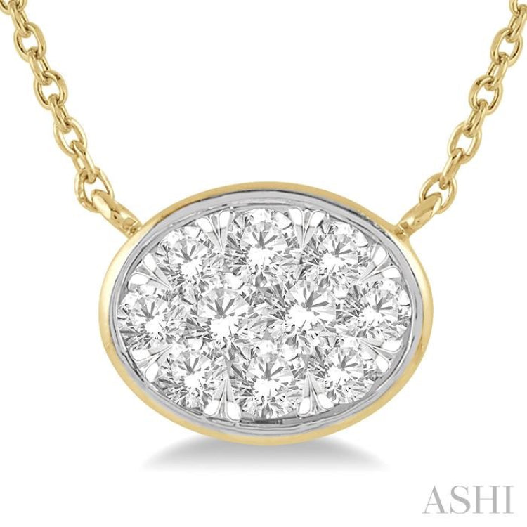 1/3 Ctw Oval Shape Lovebright Diamond Pendant With Chain in 14K Yellow and White Gold 1/3 Ctw Oval Shape Lovebright Diamond Pendant With Chain in 14K Yellow and White Gold