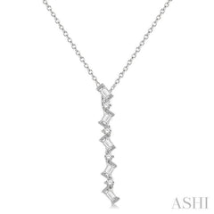 1/3 Ctw Zig-Zag Baguette and Round Cut Diamond Pendant With Chain in 14K White Gold 1/3 Ctw Zig-Zag Baguette and Round Cut Diamond Pendant With Chain in 14K White Gold