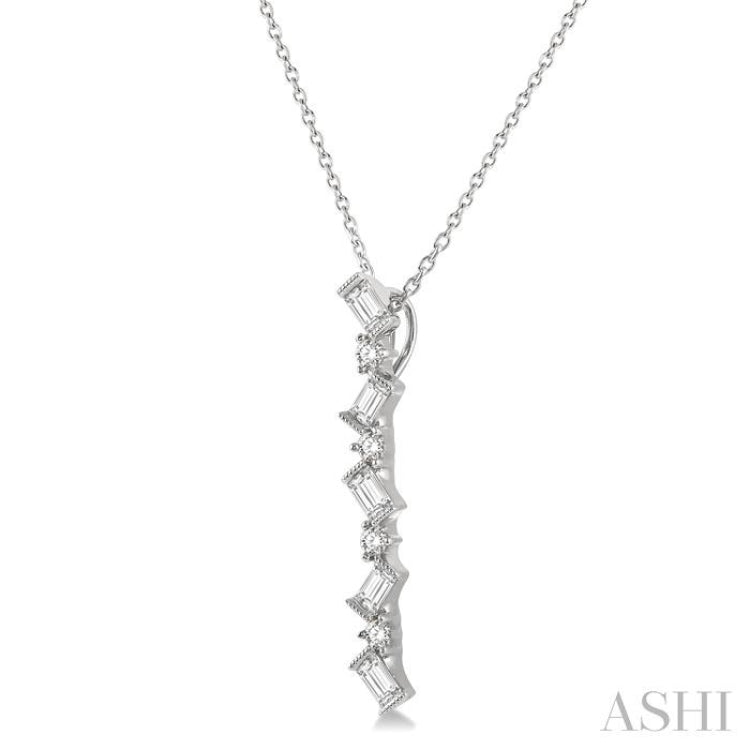 1/3 Ctw Zig-Zag Baguette and Round Cut Diamond Pendant With Chain in 14K White Gold 1/3 Ctw Zig-Zag Baguette and Round Cut Diamond Pendant With Chain in 14K White Gold