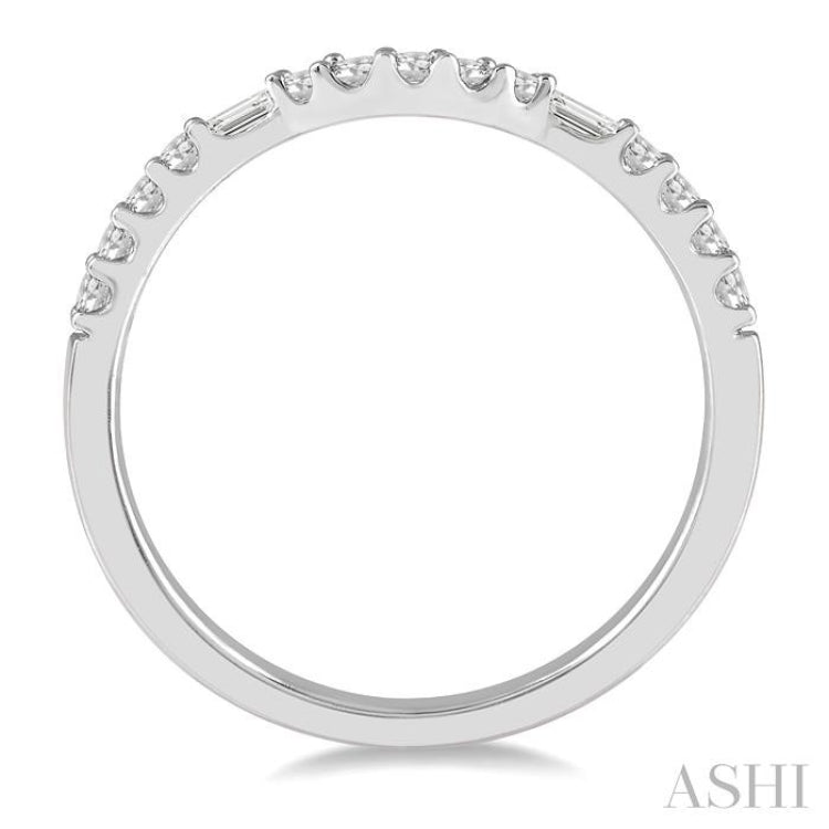 1/4 Ctw Arched Center Baguette and Round Cut Diamond Wedding Band in 14K White Gold 1/4 Ctw Arched Center Baguette and Round Cut Diamond Wedding Band in 14K White Gold