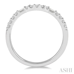 1/4 Ctw Arched Center Baguette and Round Cut Diamond Wedding Band in 14K White Gold 1/4 Ctw Arched Center Baguette and Round Cut Diamond Wedding Band in 14K White Gold