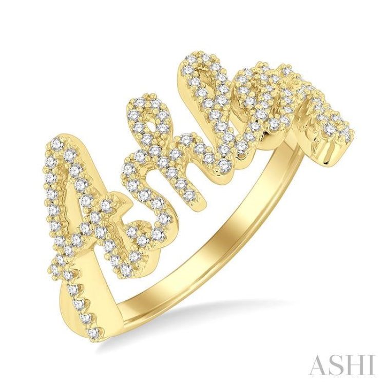 1/3 Ctw'Ashley' Script Name Round Cut Diamond Ring in 10K Yellow Gold 1/3 Ctw'Ashley' Script Name Round Cut Diamond Ring in 10K Yellow Gold