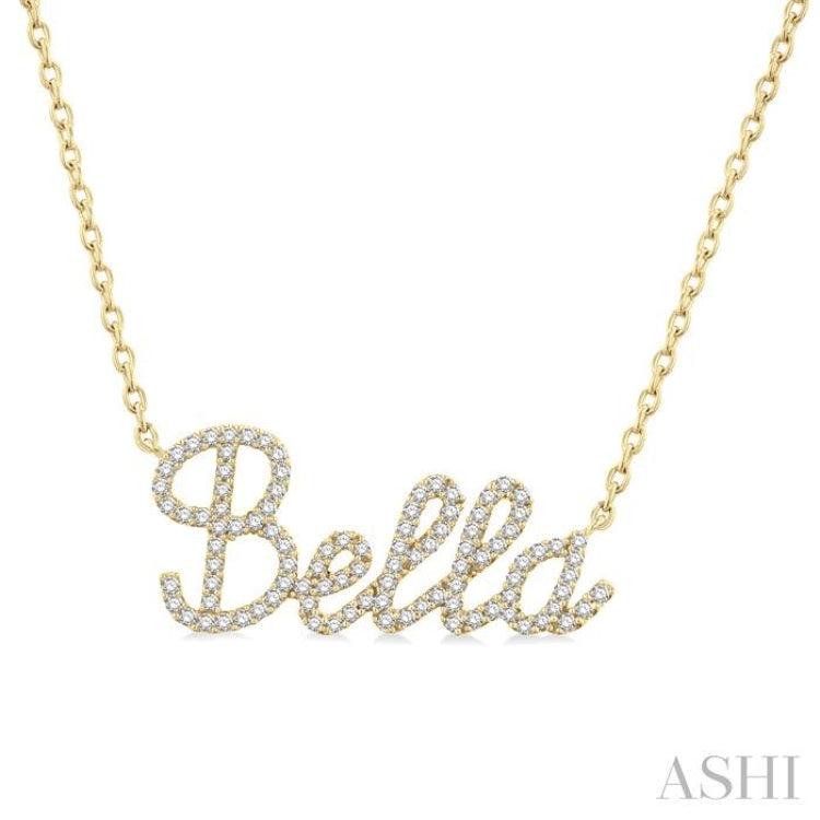 1/4 Ctw 'Bella' Script Name Round Cut Diamond Necklace in 10K Yellow Gold 1/4 Ctw 'Bella' Script Name Round Cut Diamond Necklace in 10K Yellow Gold