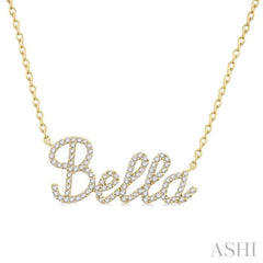 1/4 Ctw 'Bella' Script Name Round Cut Diamond Necklace in 10K Yellow Gold 1/4 Ctw 'Bella' Script Name Round Cut Diamond Necklace in 10K Yellow Gold