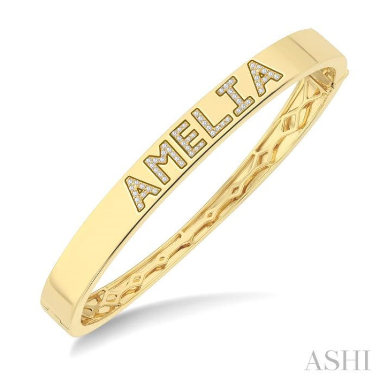 1/4 Ctw 'AMELIA' Block Name Single Cut Diamond Bangle in 10K Yellow Gold 1/4 Ctw 'AMELIA' Block Name Single Cut Diamond Bangle in 10K Yellow Gold