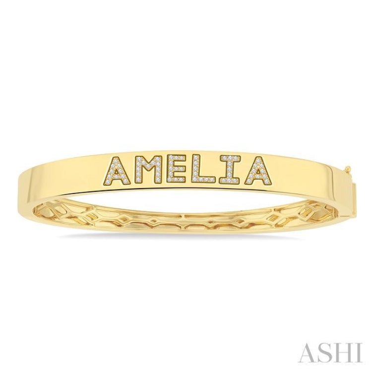 1/4 Ctw 'AMELIA' Block Name Single Cut Diamond Bangle in 10K Yellow Gold 1/4 Ctw 'AMELIA' Block Name Single Cut Diamond Bangle in 10K Yellow Gold