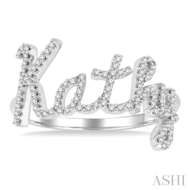 1/3 Ctw 'Kathy' Script Name Single Cut Diamond Ring in 10K White Gold 1/3 Ctw 'Kathy' Script Name Single Cut Diamond Ring in 10K White Gold