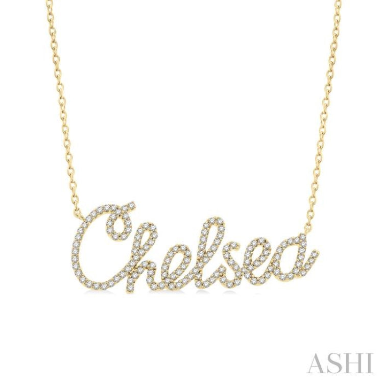 1/4 Ctw 'Chelsea' Script Name Round Cut Diamond Necklace in 10K Yellow Gold 1/4 Ctw 'Chelsea' Script Name Round Cut Diamond Necklace in 10K Yellow Gold