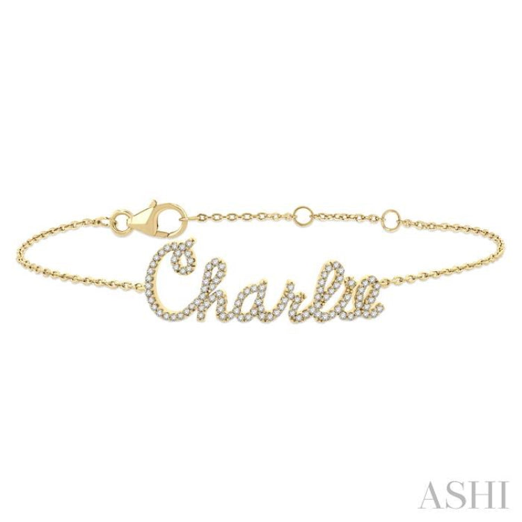 1/3 Ctw 'Charlie' Script Name Round Cut Diamond Bracelet in 10K Yellow Gold 1/3 Ctw 'Charlie' Script Name Round Cut Diamond Bracelet in 10K Yellow Gold