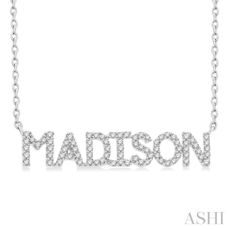 1/4 Ctw 'MADISON' Block Name Round Cut Diamond Necklace in 10K White Gold 1/4 Ctw 'MADISON' Block Name Round Cut Diamond Necklace in 10K White Gold