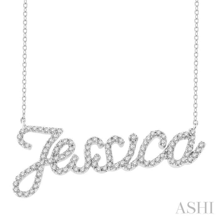 1/4 Ctw 'Jessica' Script Name Round Cut Diamond Necklace in 10K White Gold 1/4 Ctw 'Jessica' Script Name Round Cut Diamond Necklace in 10K White Gold