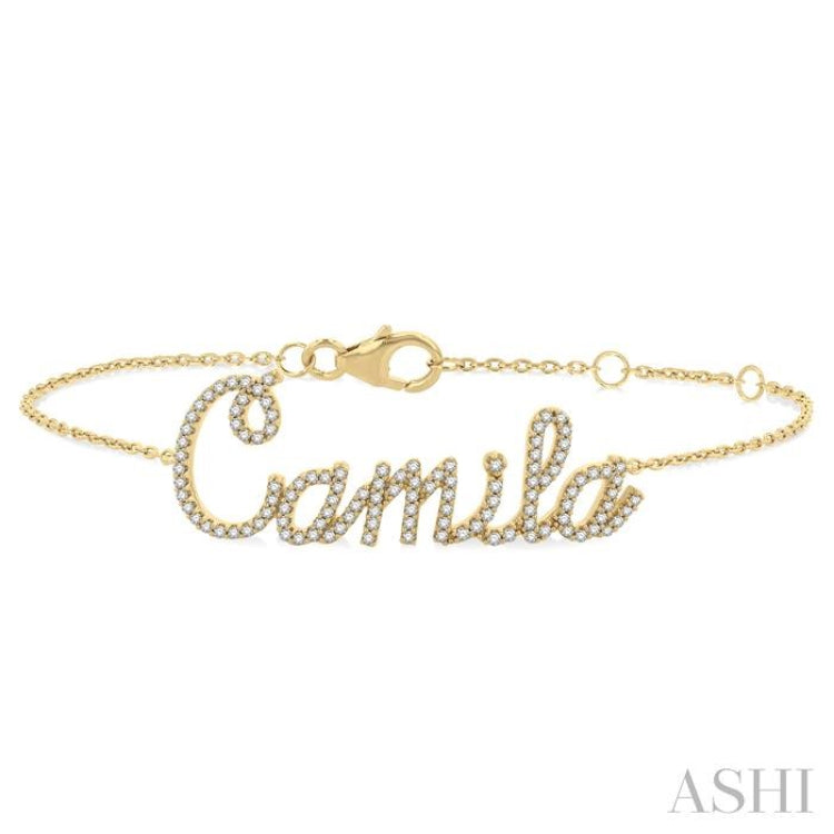 1/4 Ctw 'Camila' Script Name Round Cut Diamond Bracelet in 10K Yellow Gold 1/4 Ctw 'Camila' Script Name Round Cut Diamond Bracelet in 10K Yellow Gold