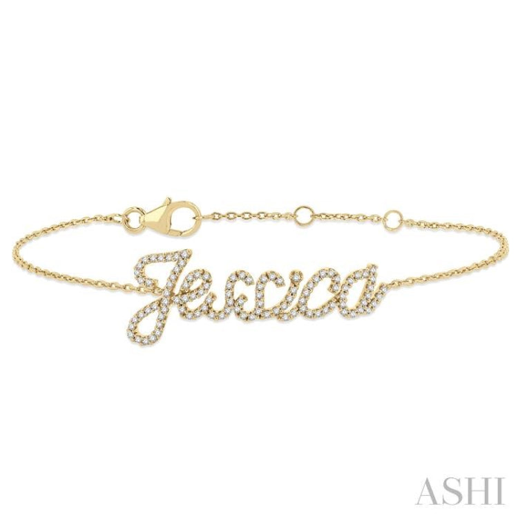 1/4 Ctw 'Jessica' Script Name Round Cut Diamond Bracelet in 10K Yellow Gold 1/4 Ctw 'Jessica' Script Name Round Cut Diamond Bracelet in 10K Yellow Gold