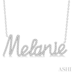 1/4 Ctw 'Melanie' Script Name Round Cut Diamond Necklace in 10K White Gold 1/4 Ctw 'Melanie' Script Name Round Cut Diamond Necklace in 10K White Gold