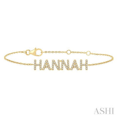1/4 Ctw 'HANNAH' Block Name Single Cut Diamond Bracelet in 10K Yellow Gold 1/4 Ctw 'HANNAH' Block Name Single Cut Diamond Bracelet in 10K Yellow Gold