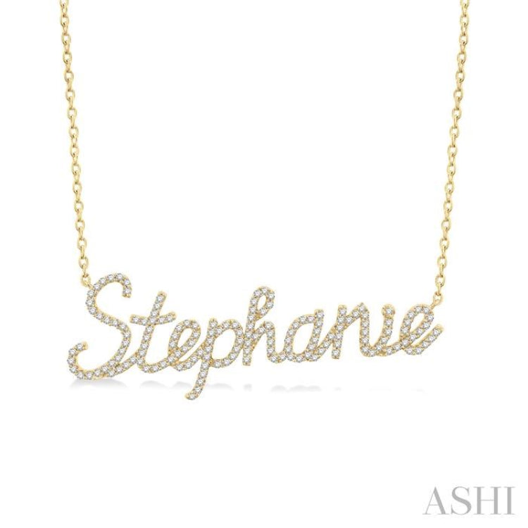1/3 Ctw 'Stephanie' Script Name Round Cut Diamond Necklace in 10K Yellow Gold 1/3 Ctw 'Stephanie' Script Name Round Cut Diamond Necklace in 10K Yellow Gold