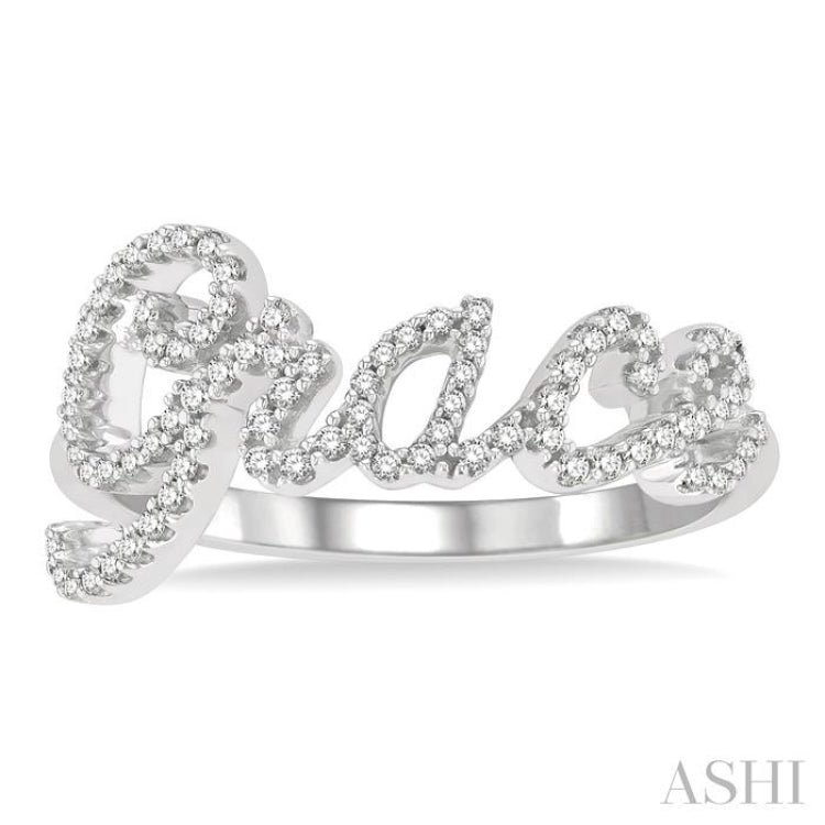 1/4 Ctw 'GRACE' Script Name Single Cut Diamond Ring in 10K White Gold 1/4 Ctw 'GRACE' Script Name Single Cut Diamond Ring in 10K White Gold