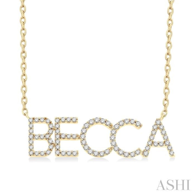1/4 Ctw 'BECCA' Block Name Round Cut Diamond Necklace in 10K Yellow Gold 1/4 Ctw 'BECCA' Block Name Round Cut Diamond Necklace in 10K Yellow Gold