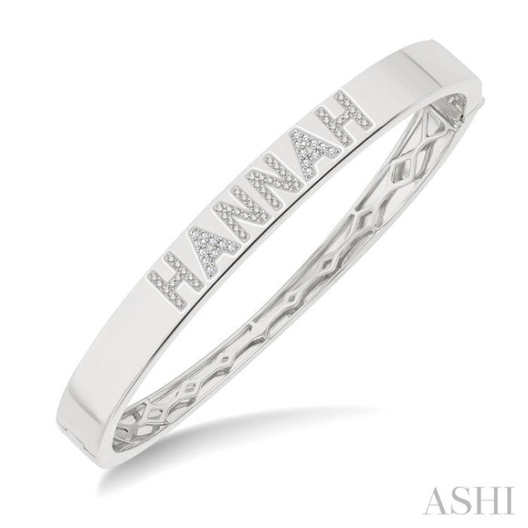 1/4 Ctw 'HANNAH' Block Name Single Cut Diamond Bangle in 10K White Gold 1/4 Ctw 'HANNAH' Block Name Single Cut Diamond Bangle in 10K White Gold