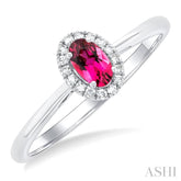 5x3 MM Oval Shape Pink Tourmaline and 1/20 Ctw Round Cut Diamond Halo Semi-Precious Ring in 14K White Gold