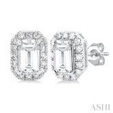 5x3 MM Octagonal Shape White Topaz and 1/8 Ctw Round Cut Diamond Halo Semi-Precious Stud Earrings in 10K White Gold