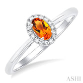 5x3 MM Oval Shape Citrine and 1/20 Ctw Single Cut Diamond Halo Semi-Precious Ring in 10K White Gold