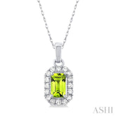 5x3 MM Octagonal Shape Peridot and 1/20 Ctw Single Cut Diamond Halo Semi-Precious Pendant with Chain in 10K White Gold