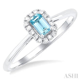 5x3 MM Octagonal Shape Aquamarine and 1/20 Ctw Round Cut Diamond Halo Semi-Precious Ring in 14K White Gold