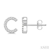 1/10 Ctw Initial 'C' Round Cut Diamond Earrings in 10K White Gold