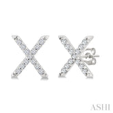 1/10 Ctw Initial 'X' Round Cut Diamond Earrings in 10K White Gold
