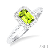 6x4 MM Octagonal Shape Peridot and 1/6 Ctw Round Cut Diamond Halo Semi-Precious Ring in 10K White Gold