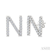 1/8 Ctw Initial 'N' Round Cut Diamond Earrings in 10K White Gold