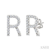 1/10 Ctw Initial'R' Round Cut Diamond Earrings in 10K White Gold