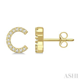 1/10 Ctw Initial 'C' Round Cut Diamond Earrings in 10K Yellow Gold