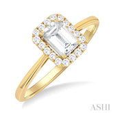 6x4 MM Octagonal Shape White Topaz and 1/6 Ctw Round Cut Diamond Halo Semi-Precious Ring in 10K Yellow Gold