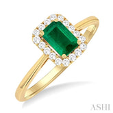6x4 MM Octagonal Shape Emerald and 1/6 Ctw Round Cut Diamond Halo Precious Ring in 10K Yellow Gold