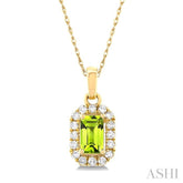 5x3 MM Octagonal Shape Peridot and 1/20 Ctw Single Cut Diamond Halo Semi-Precious Pendant with Chain in 10K Yellow Gold