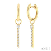 1/5 Ctw Vertical Bar Suspension Round Cut Diamond Fashion Hoop Earrings in 10K Yellow Gold
