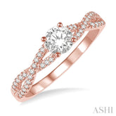 3/8 Ctw Diamond Engagement Ring with 1/4 Ct Round Cut Center Stone in 14K Rose Gold