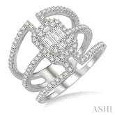 1 1/10 Ctw Triple Ring Baguette & Round Cut Diamond Ring in 14K White Gold