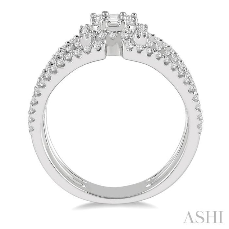 1 1/10 Ctw Triple Ring Baguette & Round Cut Diamond Ring in 14K White Gold 1 1/10 Ctw Triple Ring Baguette & Round Cut Diamond Ring in 14K White Gold