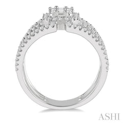 1 1/10 Ctw Triple Ring Baguette & Round Cut Diamond Ring in 14K White Gold 1 1/10 Ctw Triple Ring Baguette & Round Cut Diamond Ring in 14K White Gold
