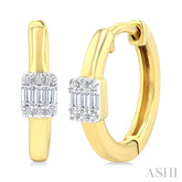 1/10 Ctw Petite Rectangular Center Fusion Baguette and Round Cut Diamond Fashion Huggies in 10K Yellow Gold