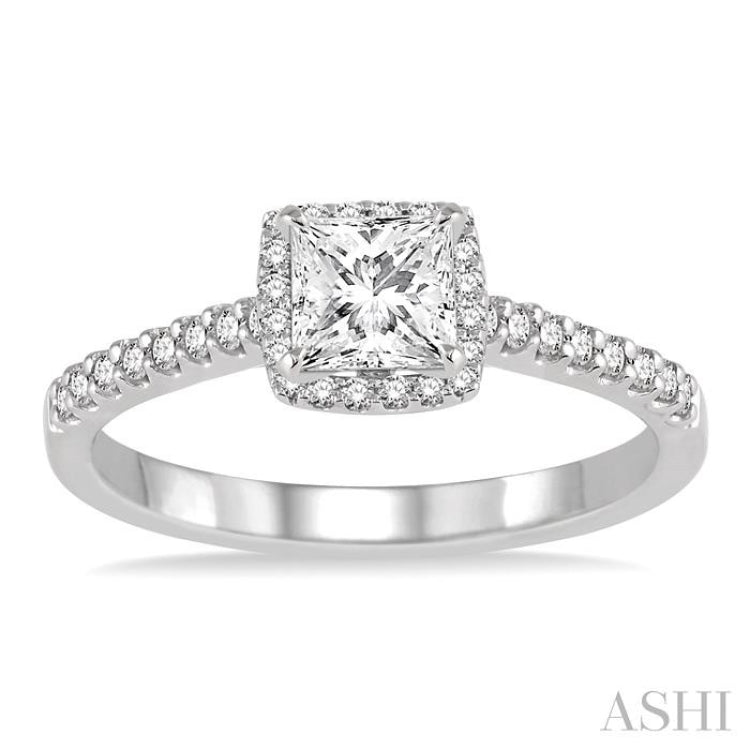 3/8 Ctw Diamond Engagement Ring with 1/5 Ct Princess Cut Center stone in 14K White Gold 3/8 Ctw Diamond Engagement Ring with 1/5 Ct Princess Cut Center stone in 14K White Gold