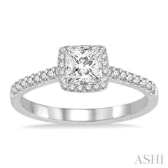 3/8 Ctw Diamond Engagement Ring with 1/5 Ct Princess Cut Center stone in 14K White Gold 3/8 Ctw Diamond Engagement Ring with 1/5 Ct Princess Cut Center stone in 14K White Gold
