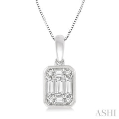 1/3 Ctw Octagonal Shape Baguette and Round Cut Diamond Pendant With Chain in 14K White Gold 1/3 Ctw Octagonal Shape Baguette and Round Cut Diamond Pendant With Chain in 14K White Gold