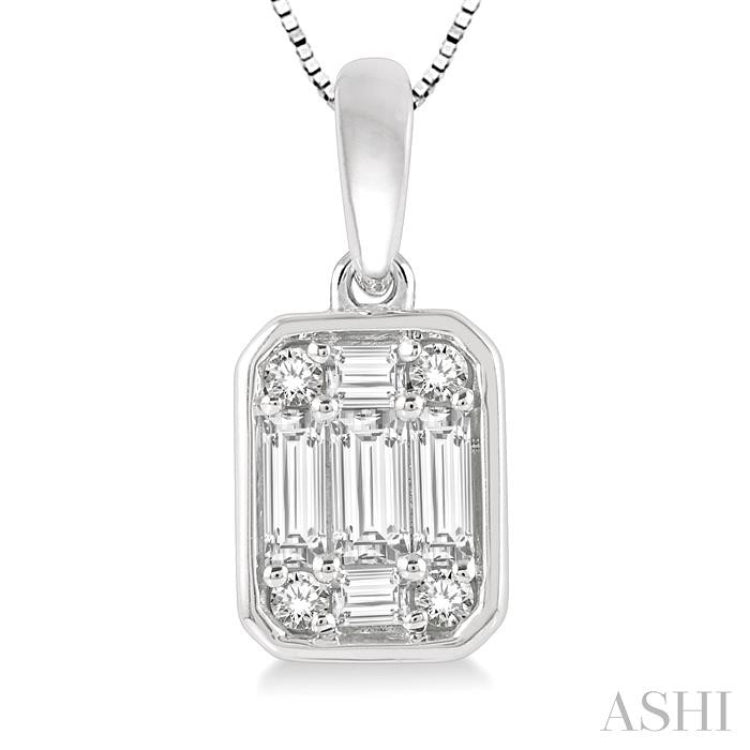 1/3 Ctw Octagonal Shape Baguette and Round Cut Diamond Pendant With Chain in 14K White Gold 1/3 Ctw Octagonal Shape Baguette and Round Cut Diamond Pendant With Chain in 14K White Gold