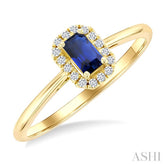 5x3 MM Octagonal Shape Sapphire and 1/20 Ctw Round Cut Diamond Halo Precious Ring in 10K Yellow Gold