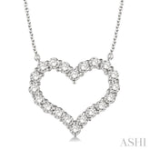 3/4 Ctw Round Cut Diamond Heart Pendant With Chain in 14K white Gold